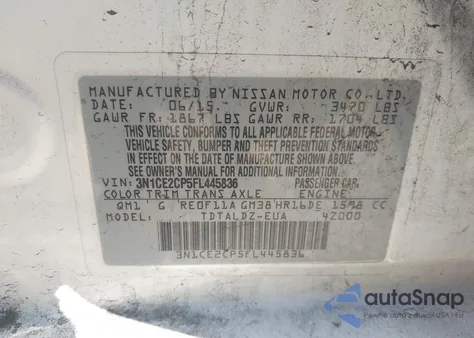 2015 Nissan Versa Note Sv from USA, damaged, VIN 3N1CE2CP5FL445836